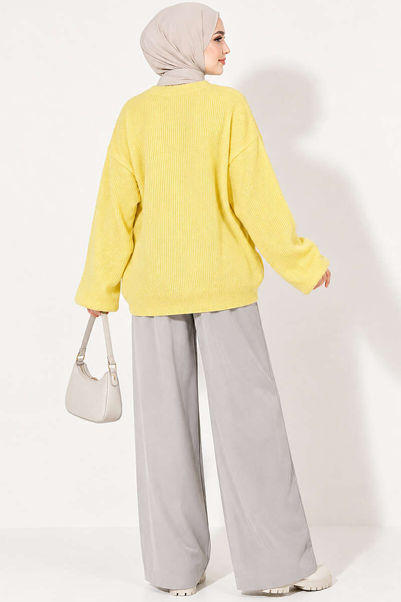 Oversized Textured Knit Tunic - Yellow