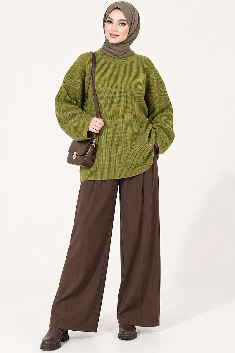 Oversized Textured Knit Tunic - Green