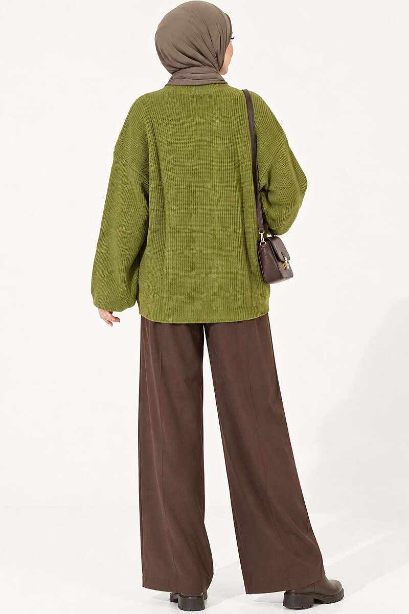 Oversized Textured Knit Tunic - Green