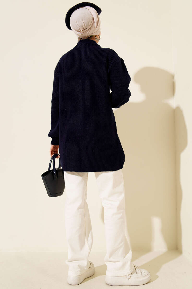 Soft Salonica-Stitch Knit Tunic - Navy