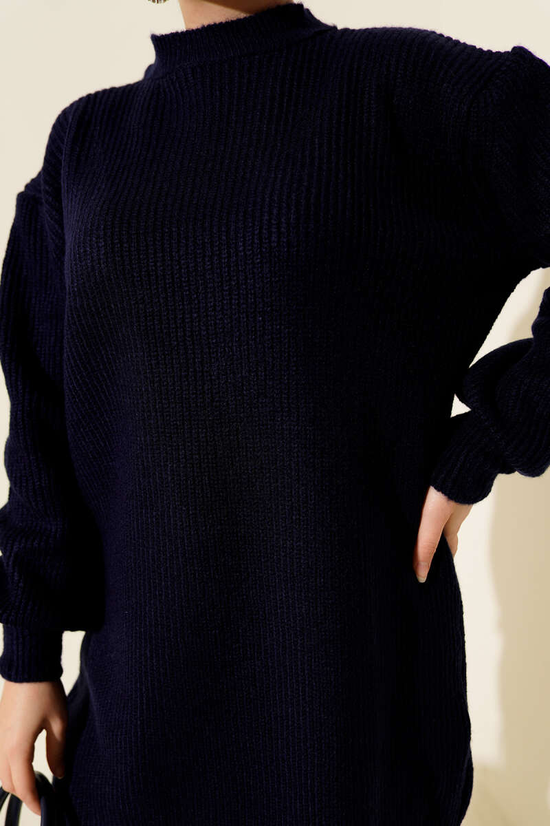 Soft Salonica-Stitch Knit Tunic - Navy