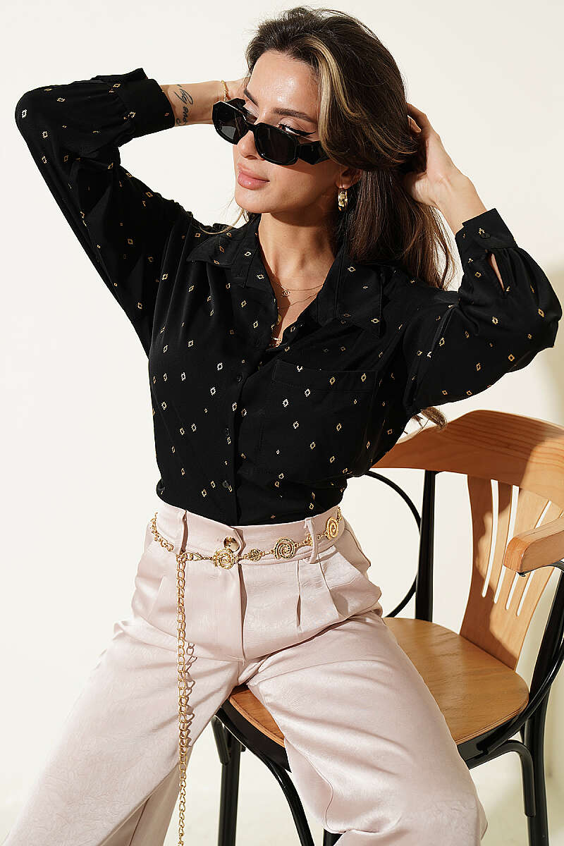 Short Pocket Shirt with Symbol Print - Black