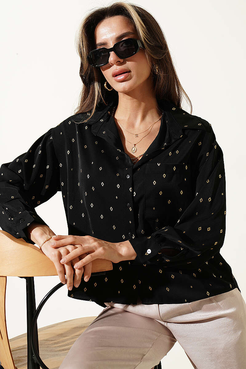 Short Pocket Shirt with Symbol Print - Black
