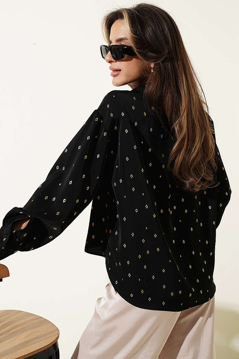 Short Pocket Shirt with Symbol Print - Black