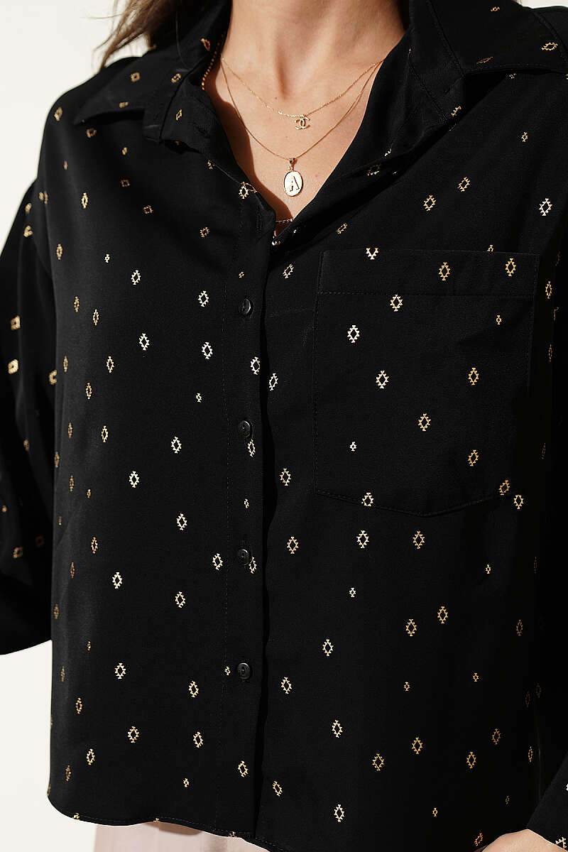 Short Pocket Shirt with Symbol Print - Black