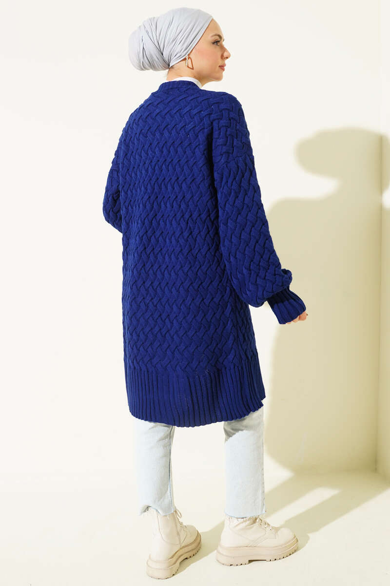 Basket-Weave Knit Cardigan - Navy