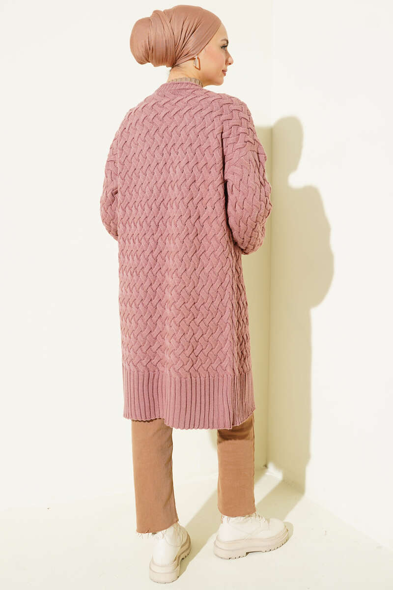 Basket-Weave Knit Cardigan - Powder