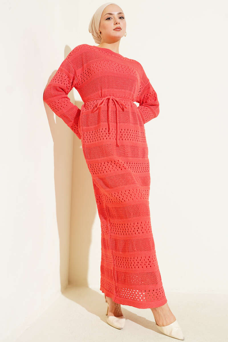 Pointelle Stripe Knit Dress - Dusty Rose