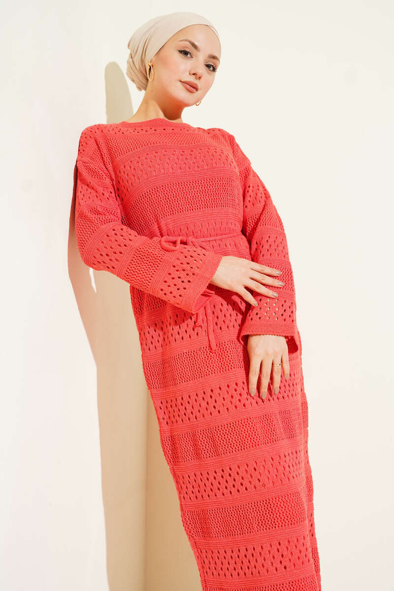 Pointelle Stripe Knit Dress - Dusty Rose