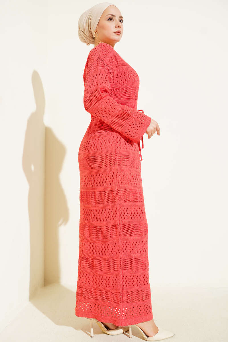 Pointelle Stripe Knit Dress - Dusty Rose
