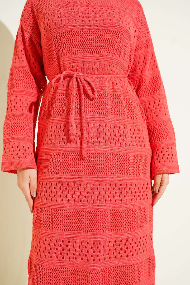 Pointelle Stripe Knit Dress - Dusty Rose