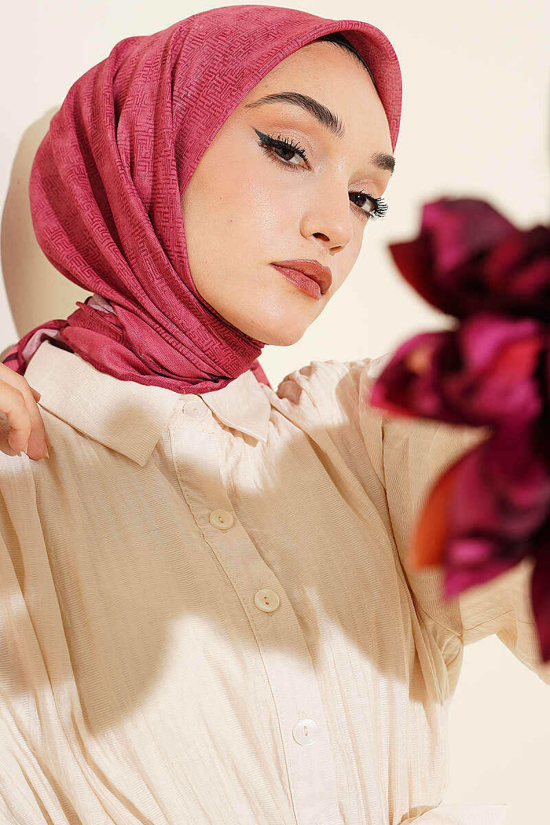Striped Patterned Scarf - Dusty Rose