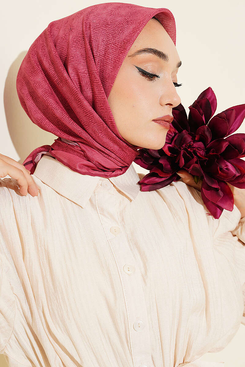 Striped Patterned Scarf - Dusty Rose