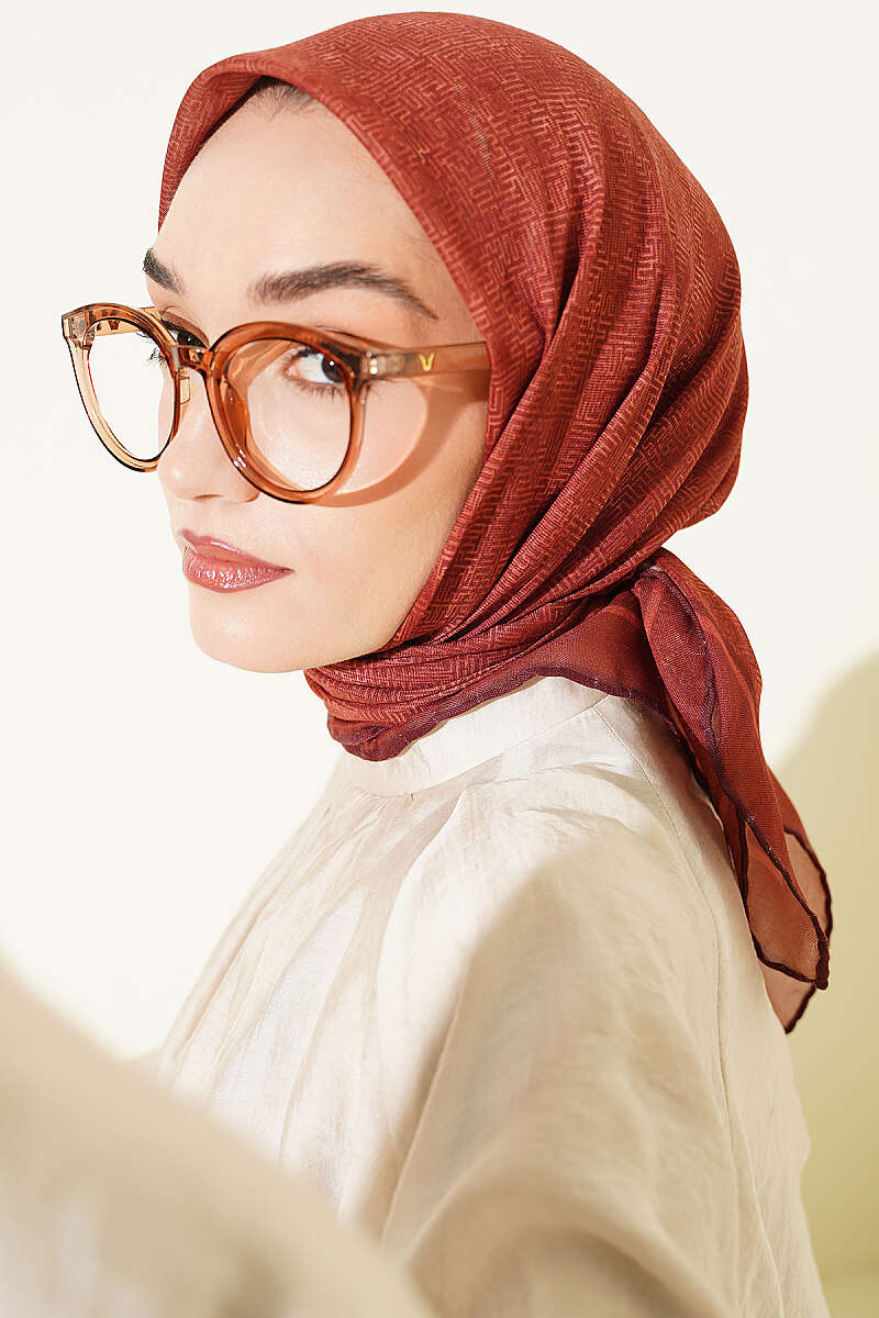 Striped Patterned Scarf - Brick