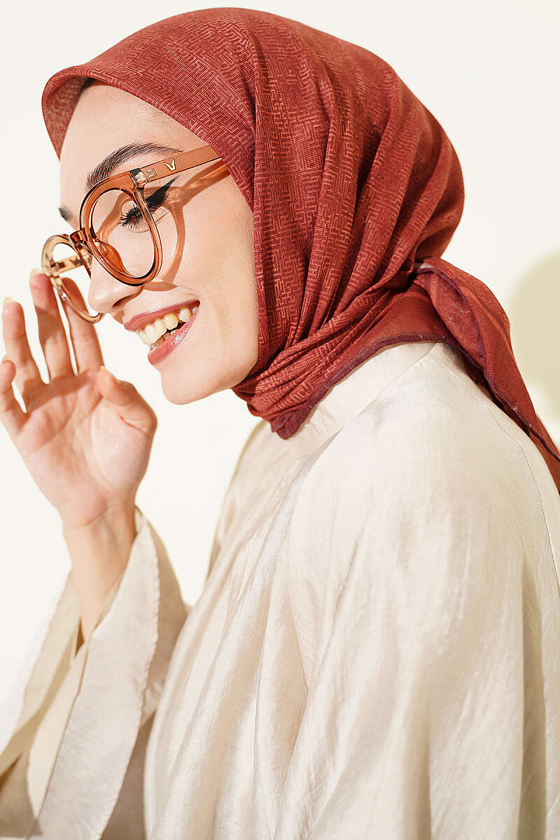 Striped Patterned Scarf - Brick