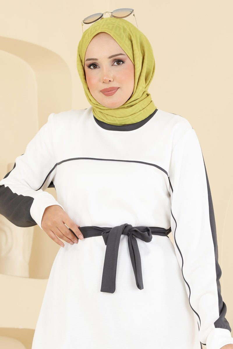 Stripe-Trim Modal Two-Piece Set - Charcoal