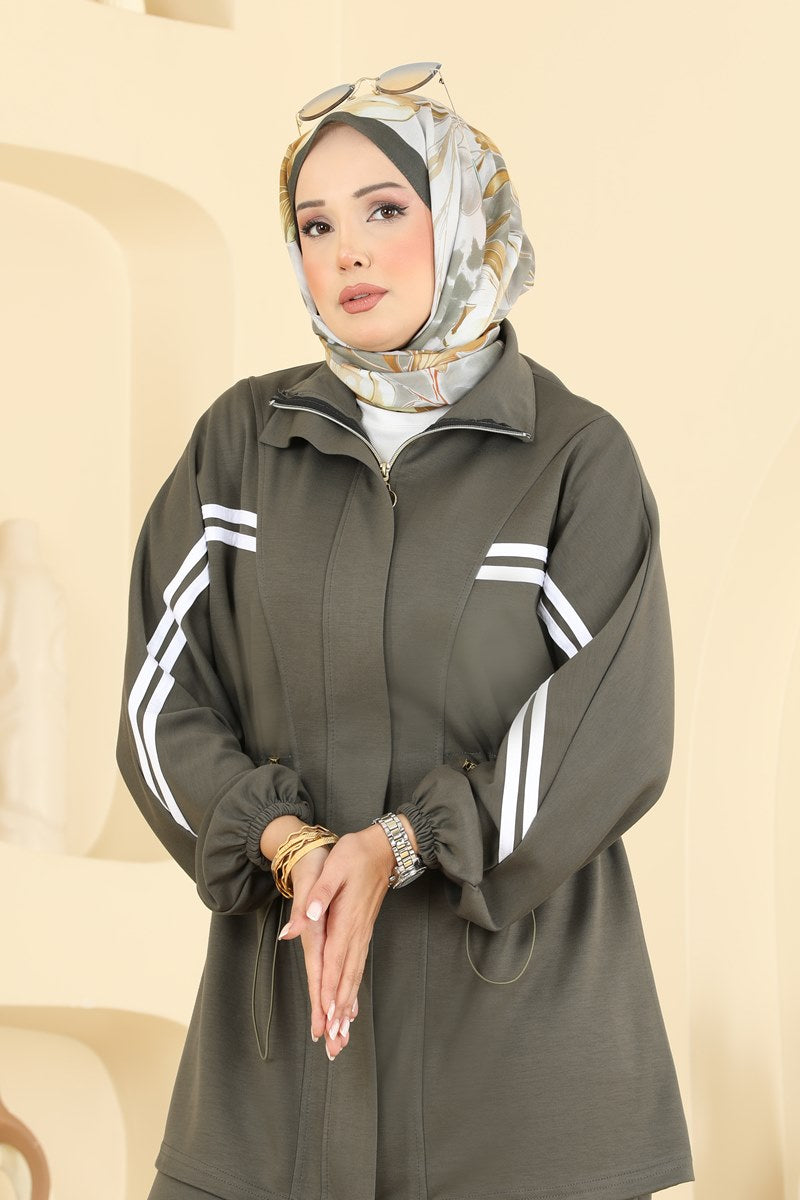 Two-Piece Modal Set with Stripe Trim - Khaki