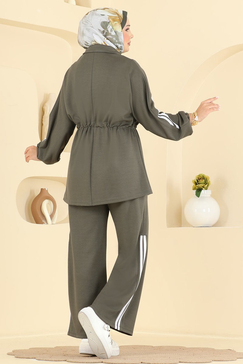 Two-Piece Modal Set with Stripe Trim - Khaki