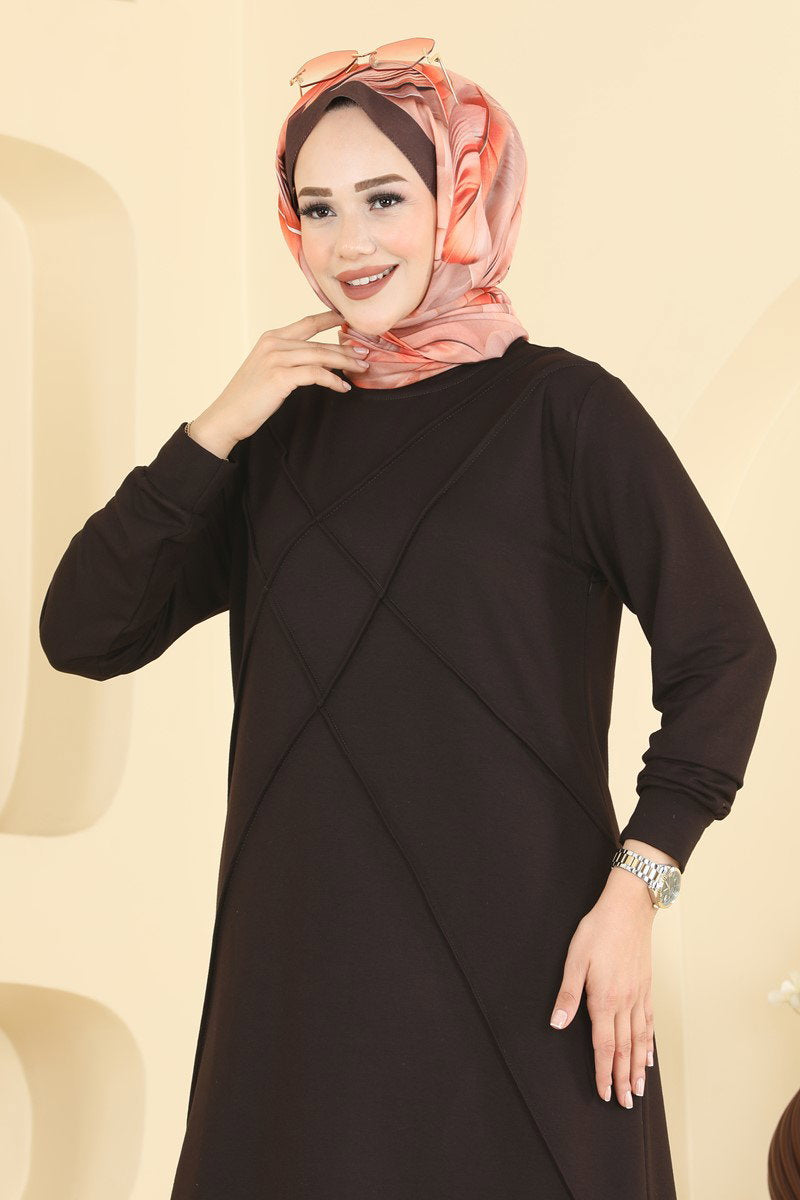 Modal Two-Piece Set with Stripe Trim - Dark Brown