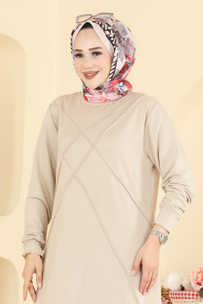 Modal Two-Piece Set with Stripe Trim - Stone