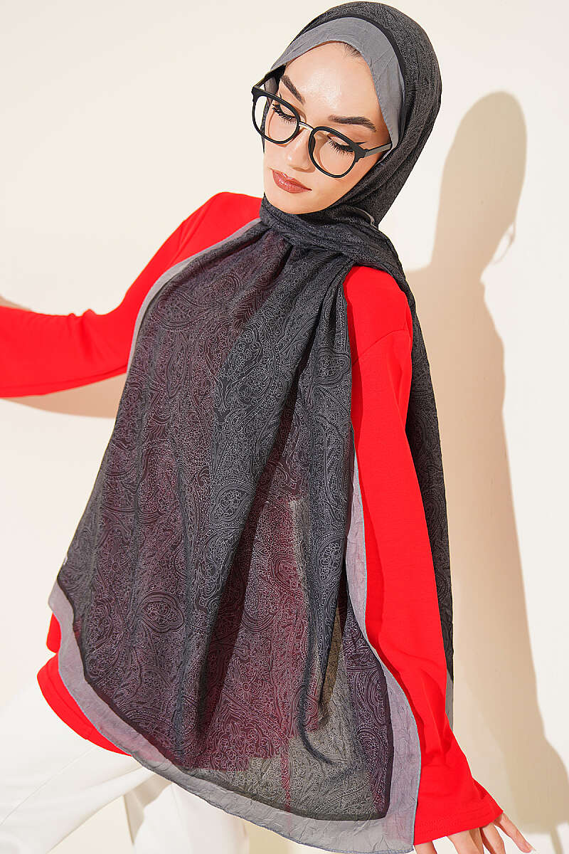 Striped Ethnic Pattern Shawl - Smoke Grey