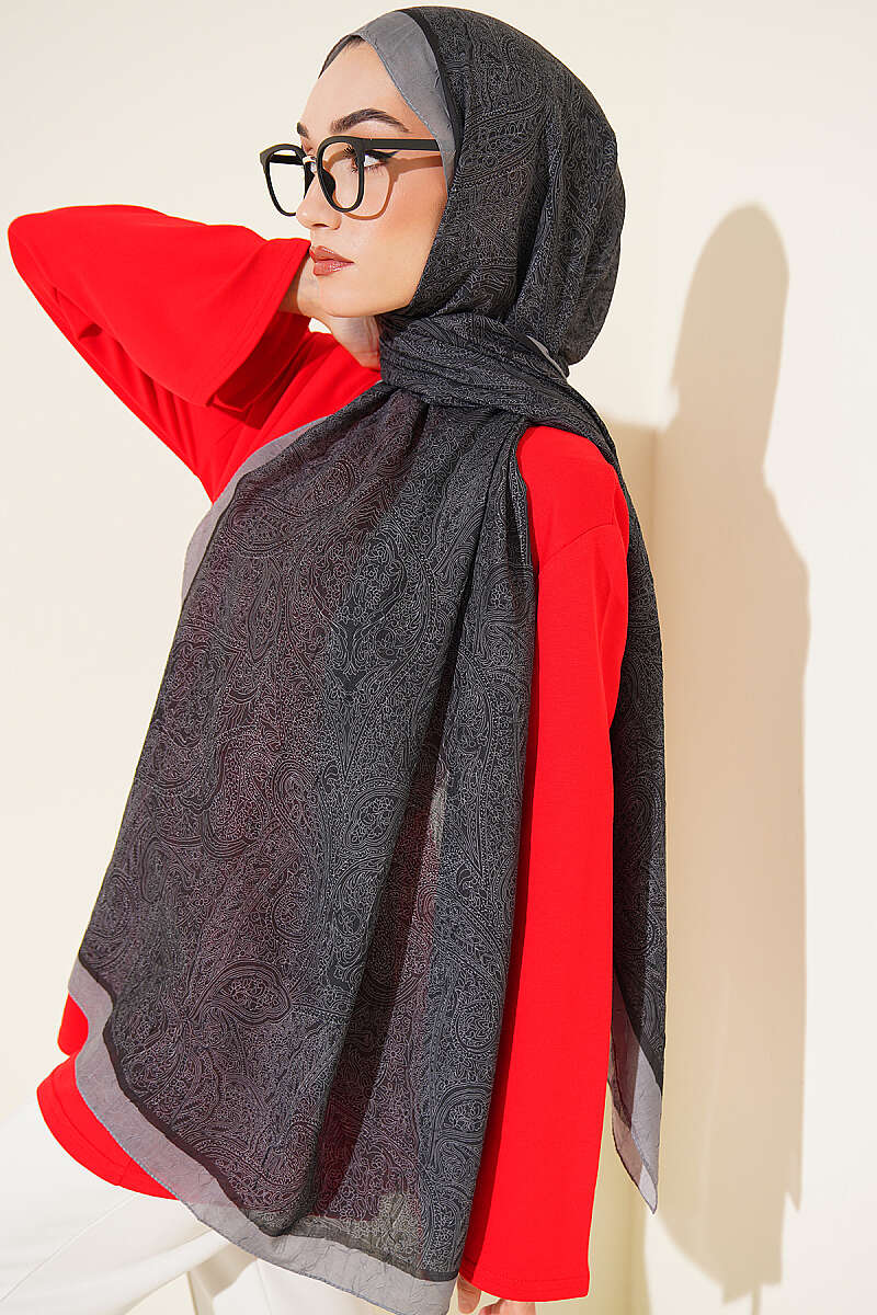 Striped Ethnic Pattern Shawl - Smoke Grey