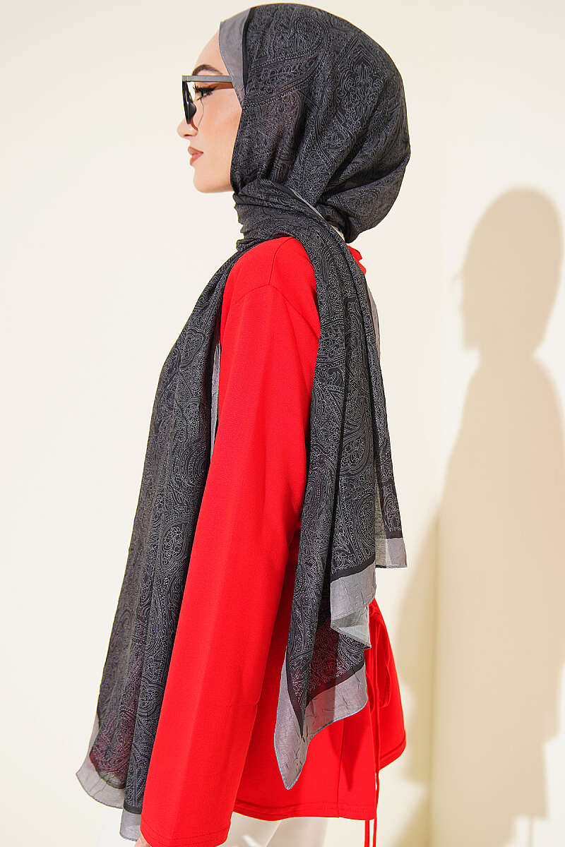 Striped Ethnic Pattern Shawl - Smoke Grey