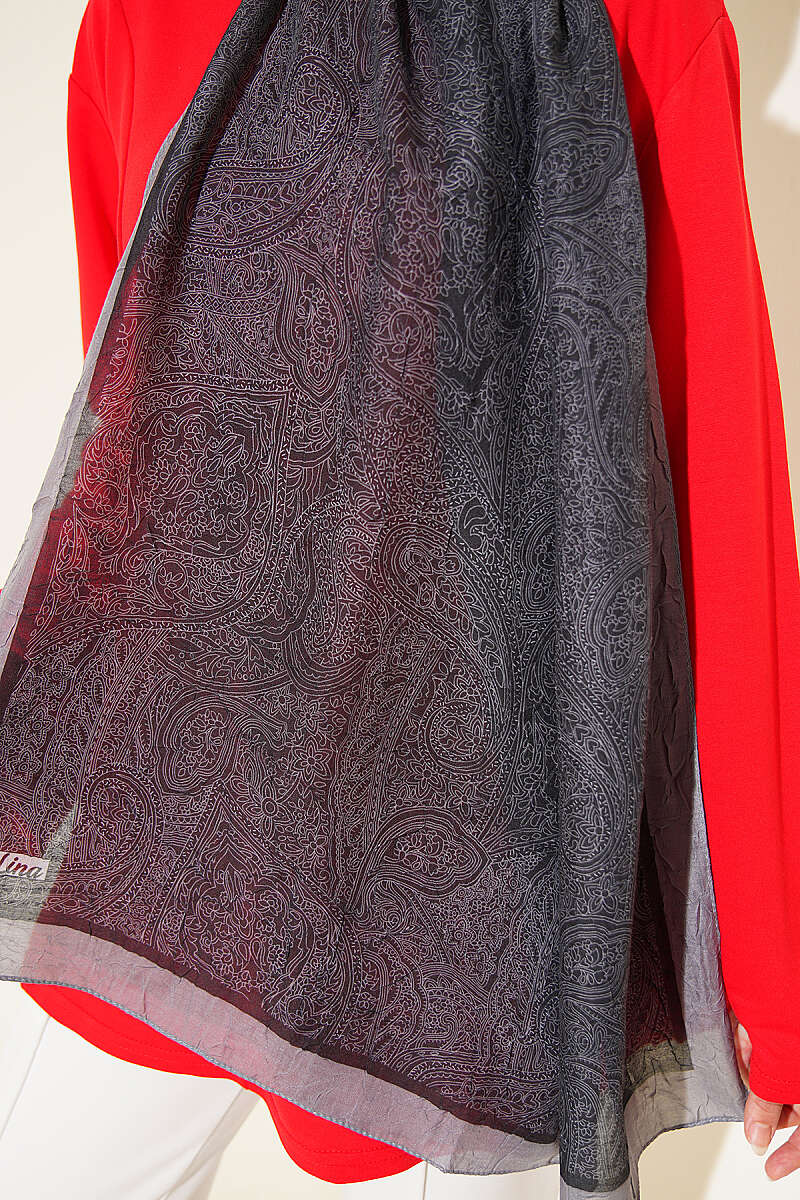 Striped Ethnic Pattern Shawl - Smoke Grey