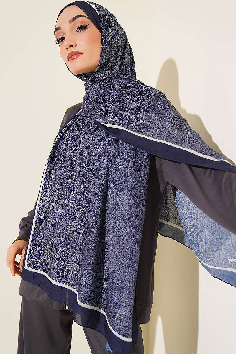Striped Ethnic Pattern Shawl - Navy