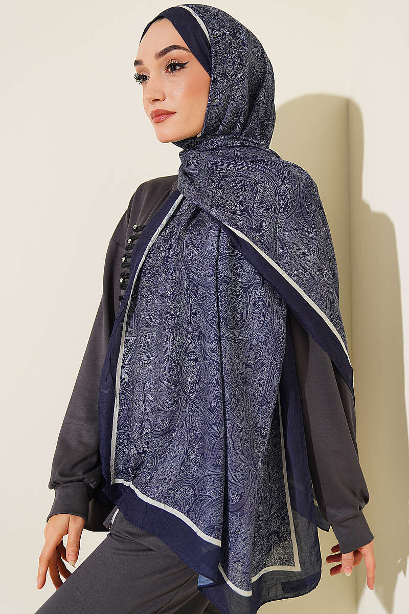Striped Ethnic Pattern Shawl - Navy