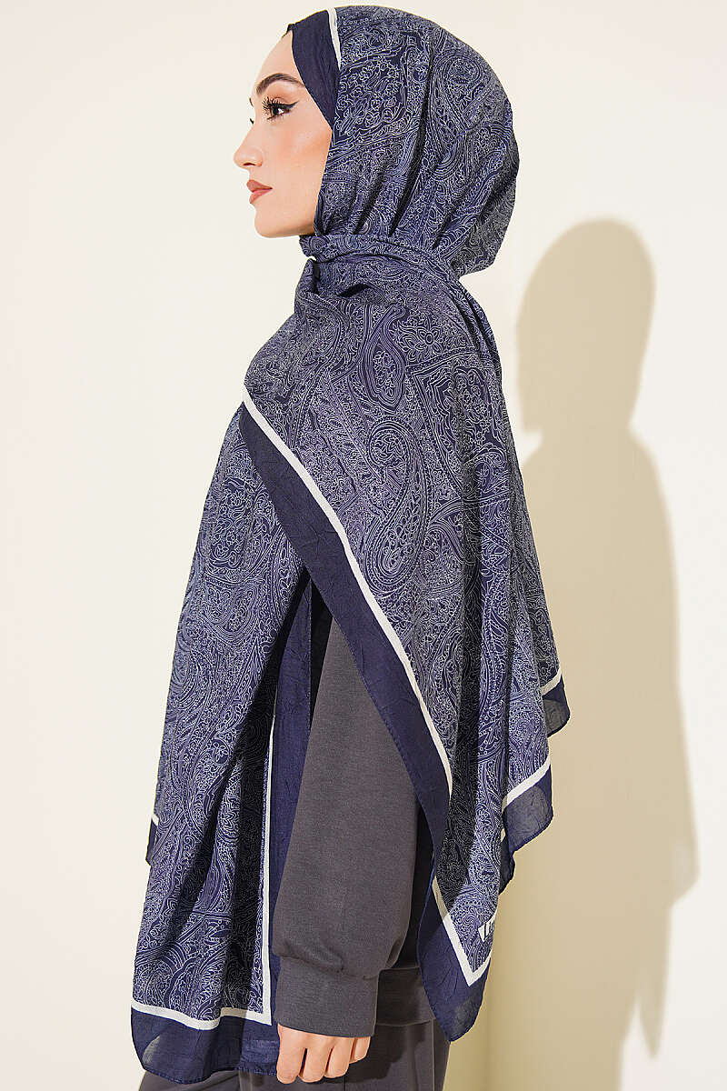 Striped Ethnic Pattern Shawl - Navy