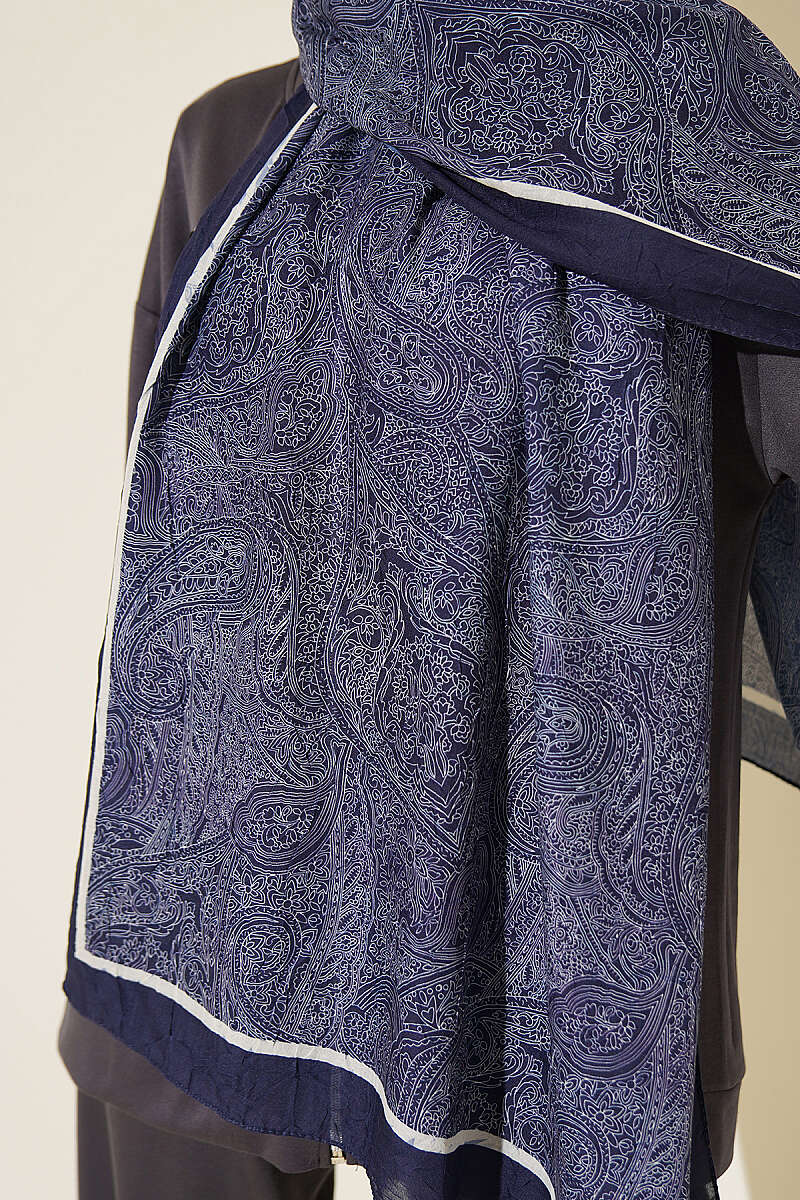 Striped Ethnic Pattern Shawl - Navy