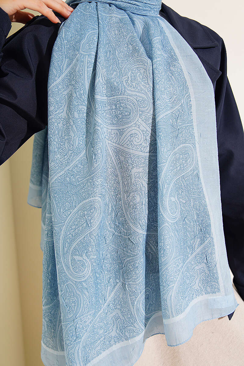 Striped Ethnic Pattern Shawl - Blue