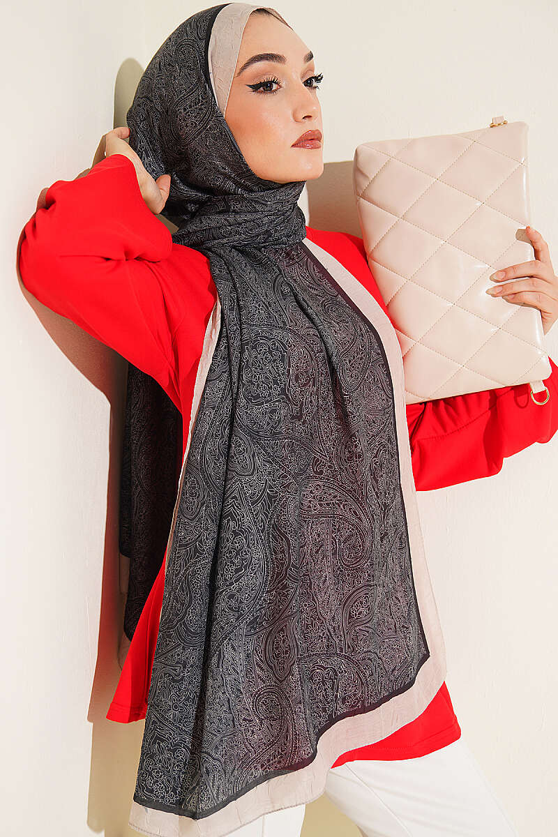 Striped Ethnic Pattern Shawl - Black-Beige