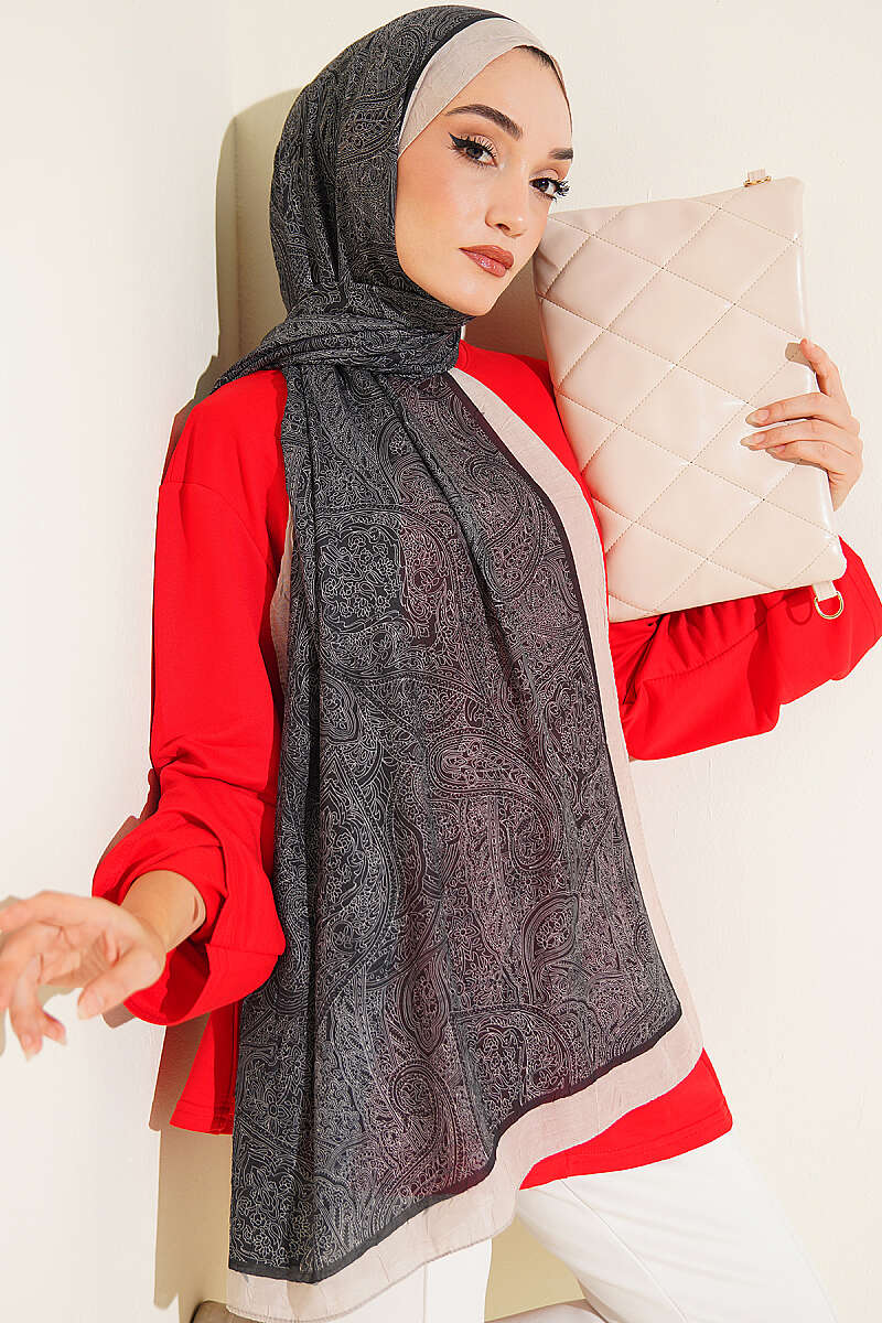 Striped Ethnic Pattern Shawl - Black-Beige