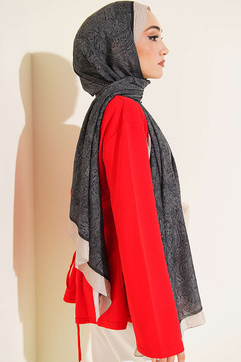 Striped Ethnic Pattern Shawl - Black-Beige