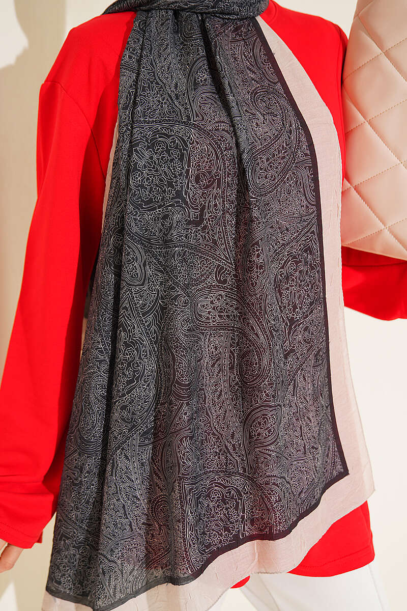 Striped Ethnic Pattern Shawl - Black-Beige