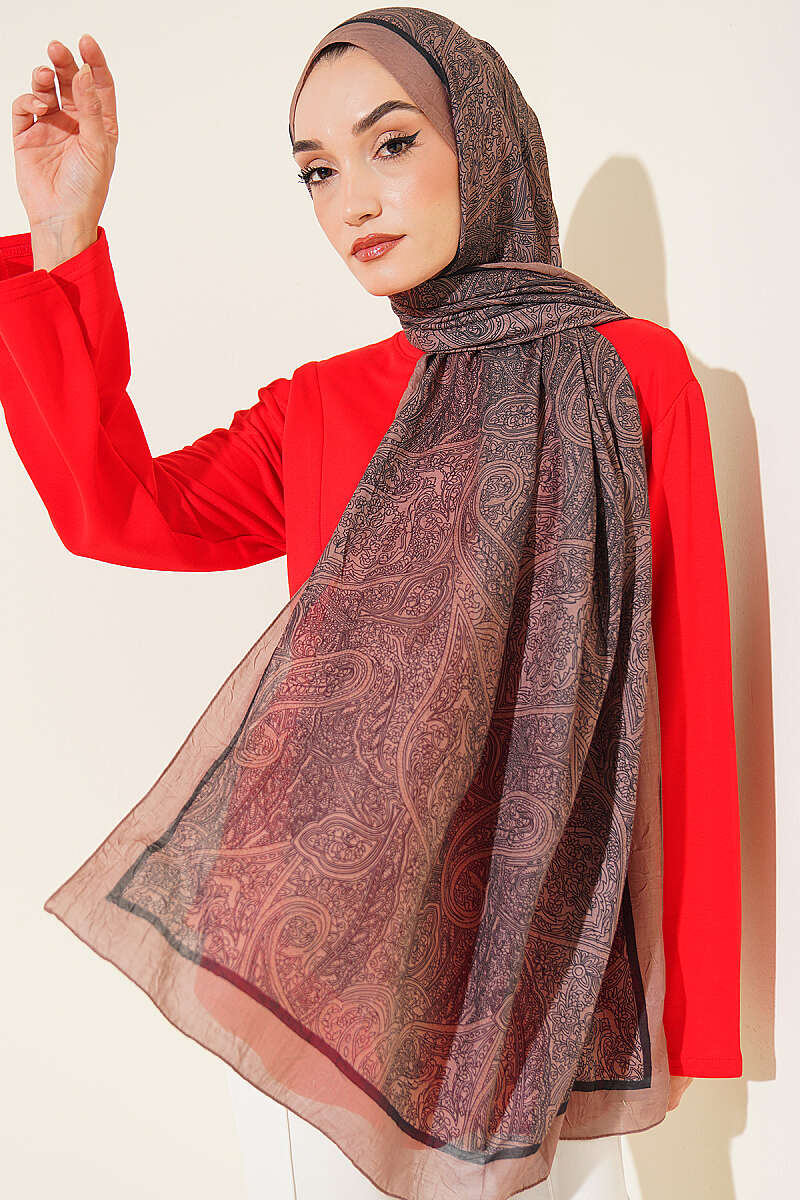 Striped Ethnic Pattern Shawl - Soft Brown
