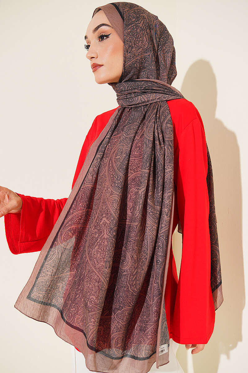 Striped Ethnic Pattern Shawl - Soft Brown