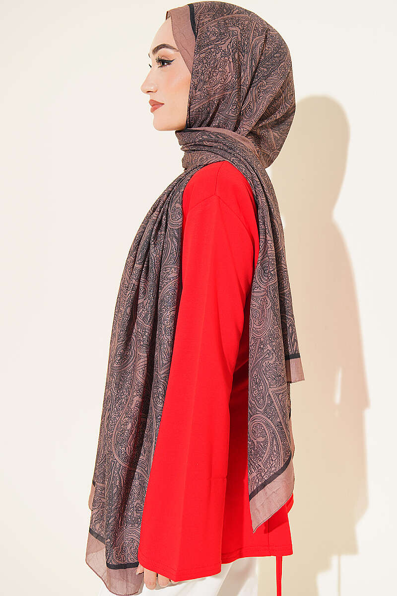 Striped Ethnic Pattern Shawl - Soft Brown