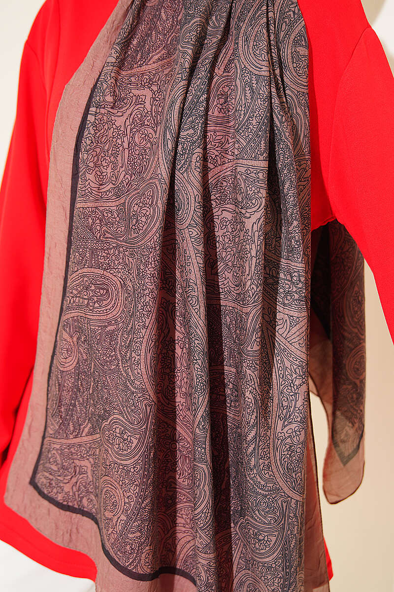 Striped Ethnic Pattern Shawl - Soft Brown