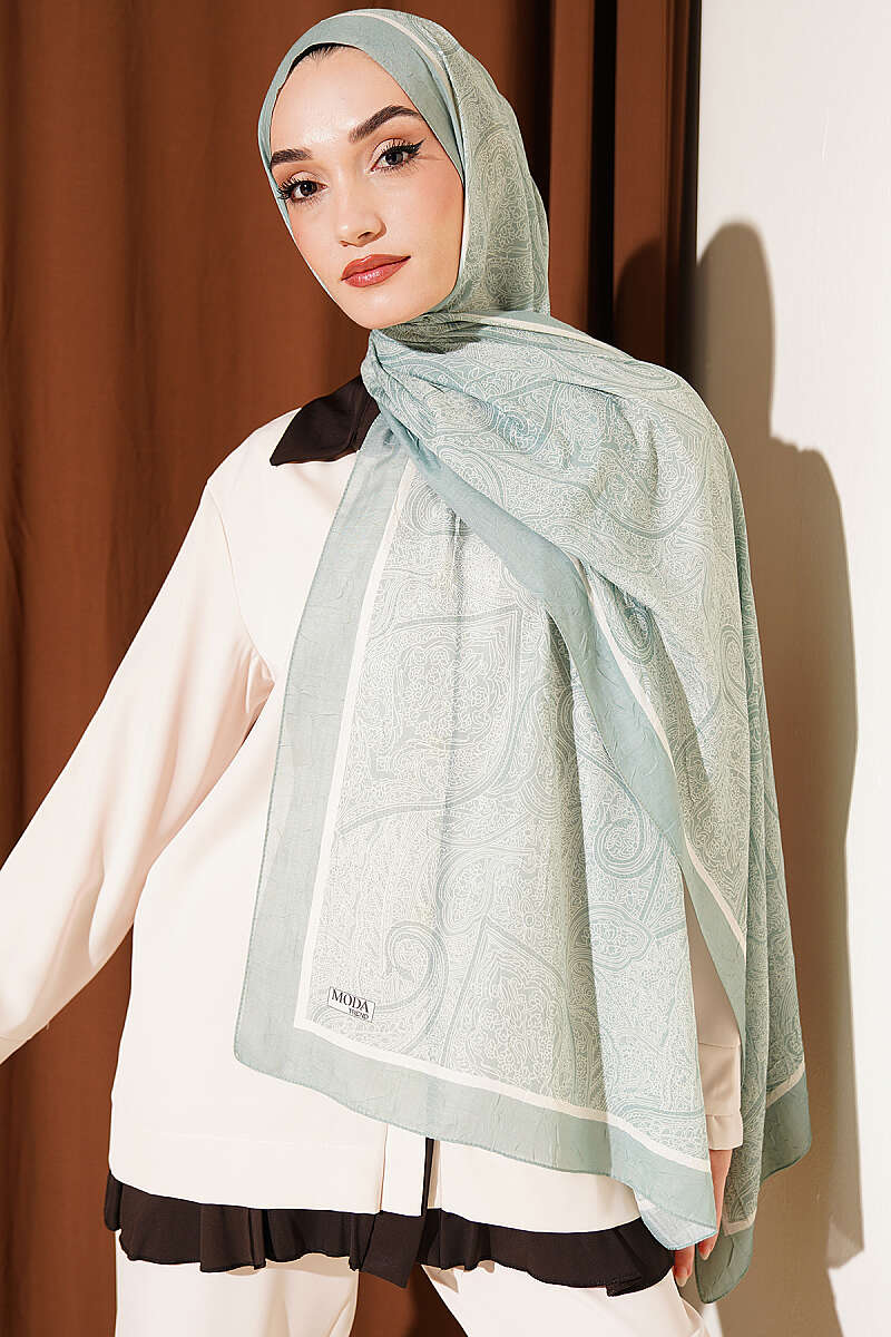 Striped Ethnic Pattern Shawl - Aqua Green