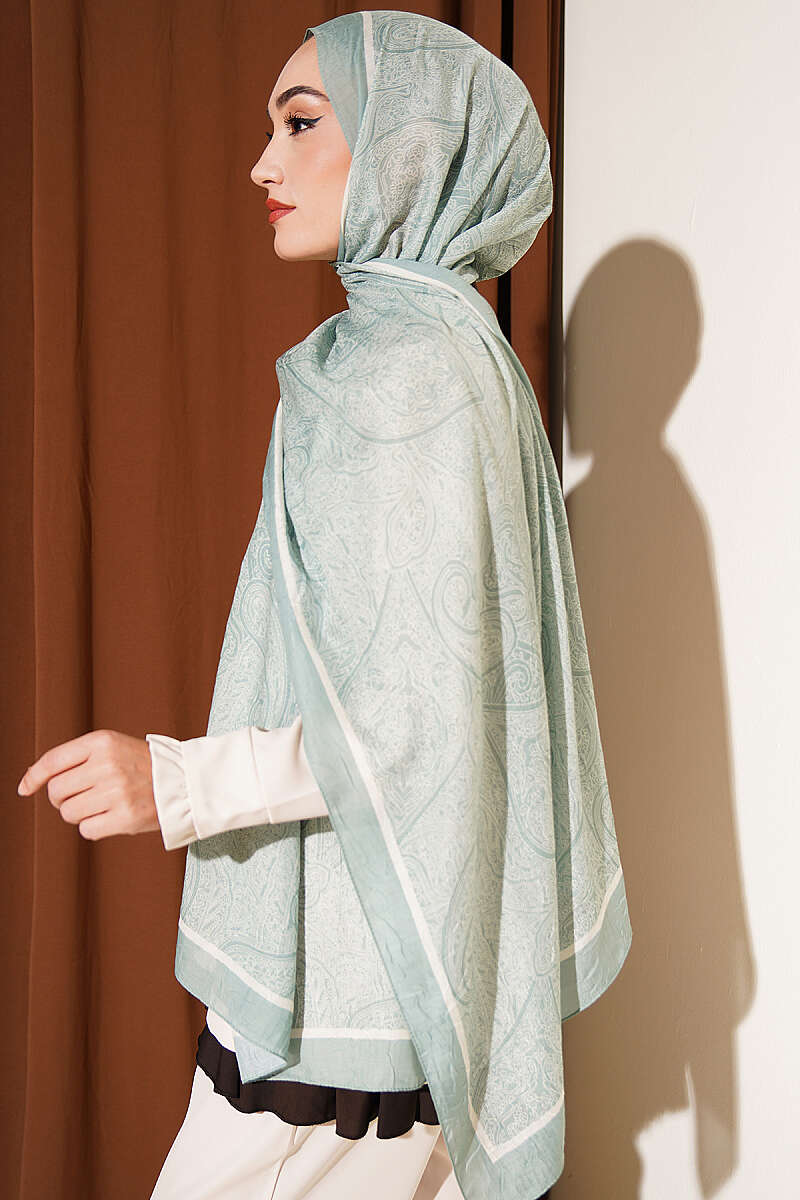 Striped Ethnic Pattern Shawl - Aqua Green