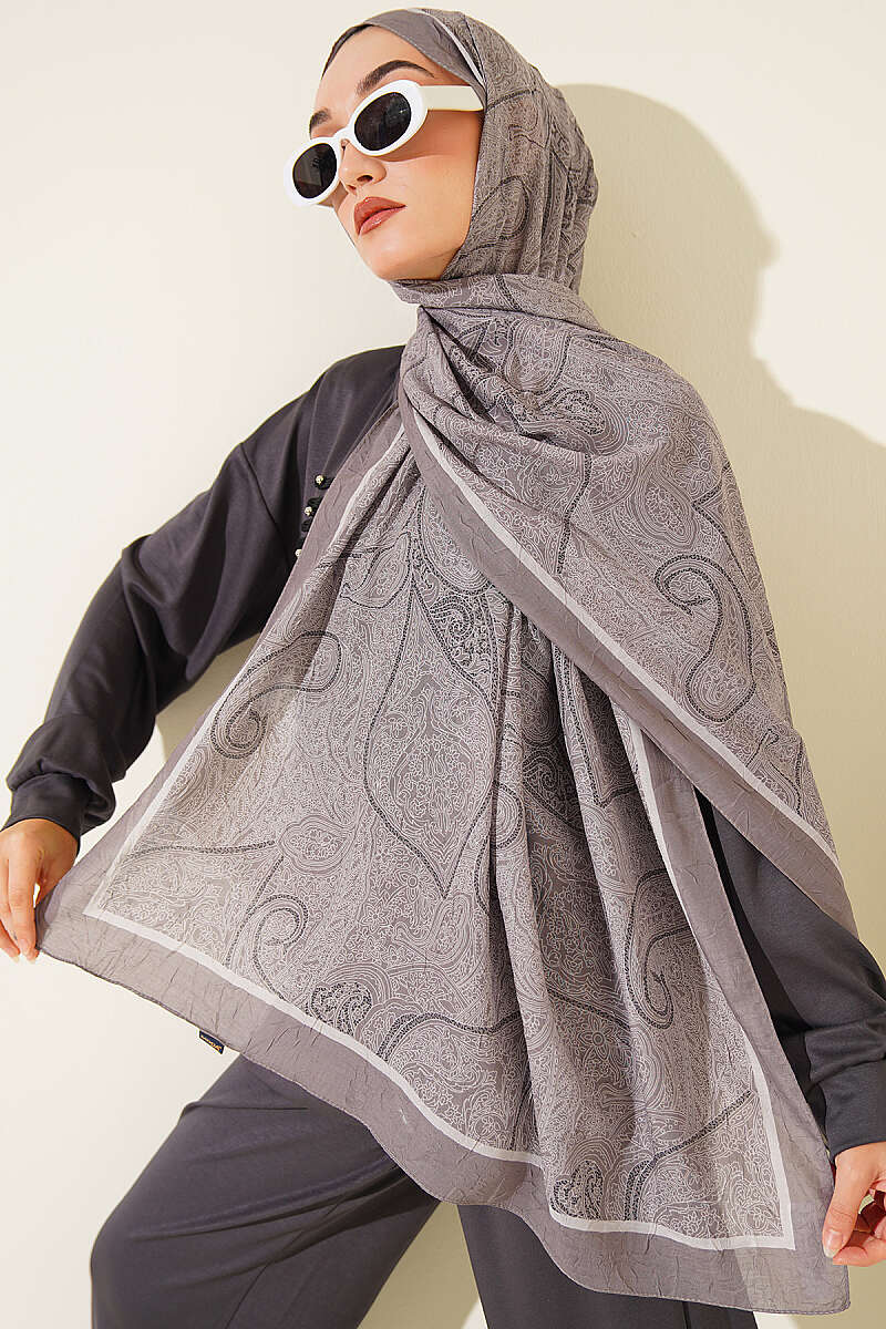 Striped Ethnic Pattern Shawl - Mink