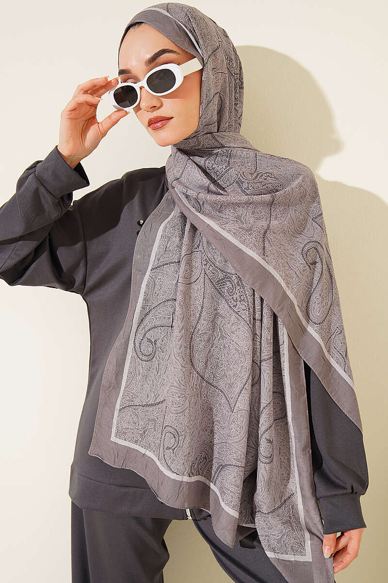 Striped Ethnic Pattern Shawl - Mink