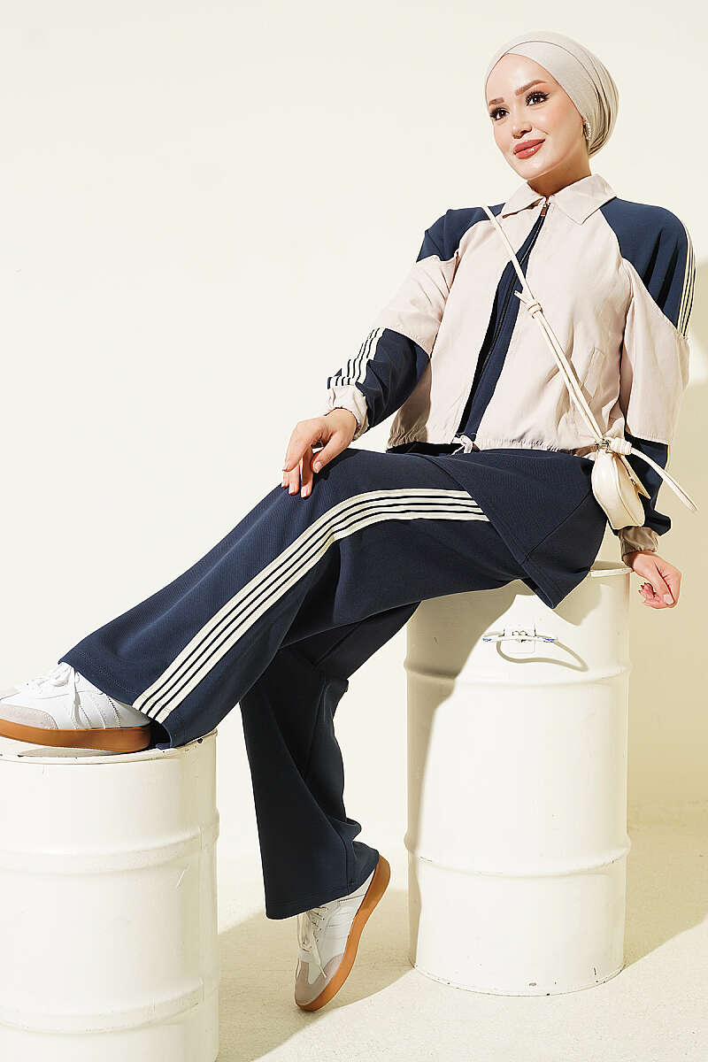 Two-Piece Set with Stripe Detail and Trim - Navy