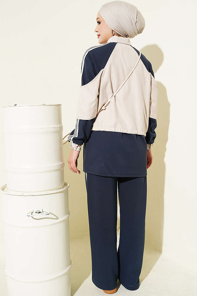 Two-Piece Set with Stripe Detail and Trim - Navy
