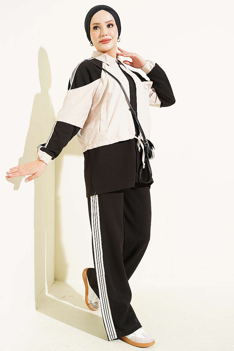 Two-Piece Set with Stripe Detail and Trim - Black