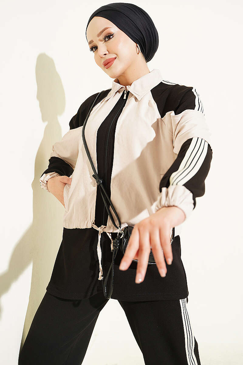 Two-Piece Set with Stripe Detail and Trim - Black