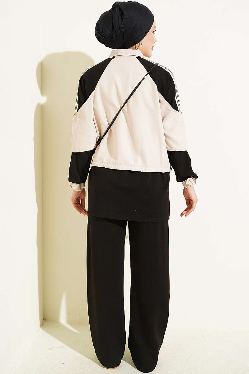 Two-Piece Set with Stripe Detail and Trim - Black